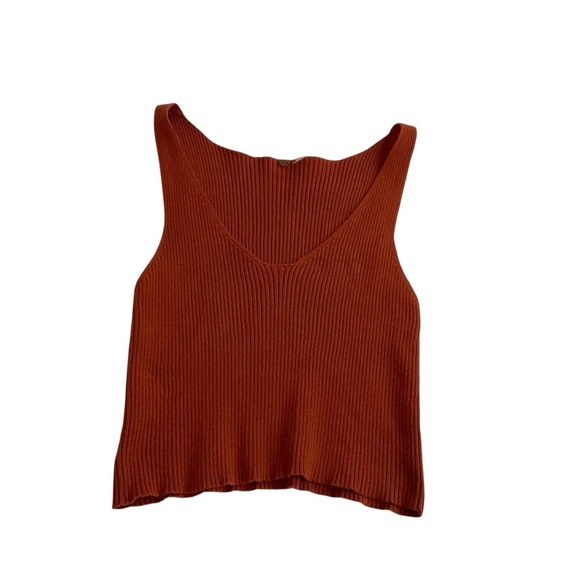 Free People One Ribbed Knit Tank Top Sz S Burnt Orange V-Neck Crop Cotton Boho - Picture 1 of 7